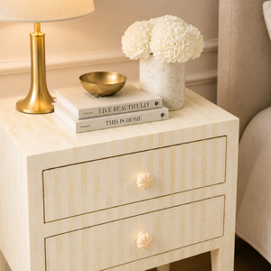 White Bone Inlay Modern Nightstand 2 <b>Drawer</b> Bedside Table Accent <b>Side</b> Table for Bedroom Living Room Apartment & Hotel - Product Image 4