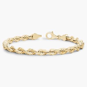 8" Diamond Cut <b>Rope</b> Chain <b>Bracelet</b> in Yellow Gold - Product Image 5