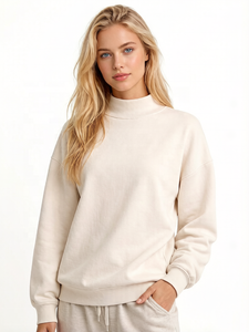 Trend Oversize <b>Women</b> Turtleneck Embroidered Solid <b>Fleece</b> <b>Top</b> Soft Daily Wear Casual <b>Tops</b> Sweatshirt Regular Fit 100% Cotton - Product Image 2