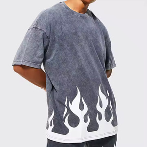 Men's Oversized Cotton T-<b>Shirt</b> With <b>Flame</b> Print At Lower Hem Casual Summer Wear Breathable Short Sleeve Round Neck Design - Product Image 1