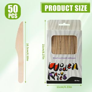 Cuchillos Desechables de Madera de 6.5 Pulgadas, Juego de Cubiertos Biodegradables Ecológicos, Juego de 50 Utensilios Compostables - Product Image 3