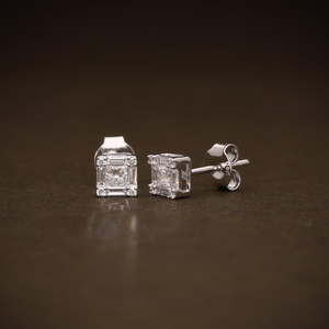 Pendientes de Diamantes Cultivados en Laboratorio con Corte Princesa, Engaste Invisible con Diamantes Rectangulares y Redondos, Joyería Elegante para Mujer - Product Image 1