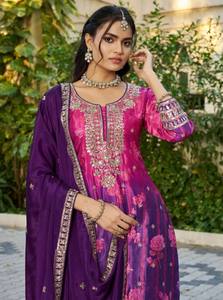 Salwar Kameez Chinon de Talla Única con Estampado Digital y Material de Organza con Trabajo Manual para Mujer, Ropa de Fiesta - Product Image 6