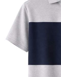 Polo de manga corta para hombre, personalizado por el fabricante, con media cremallera, en bloques de color gris claro, azul marino y verde oliva, tejido informal, OEM. - Product Image 6