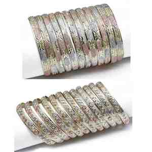 Juego de Brazaletes de Latón Chapados en Oro de 3 Tonos para Mujer, Venta al por Mayor, para Fiestas y Eventos, 10 Docenas, Diseño Mixto, Brazaletes de Moda Multitono - Product Image 1