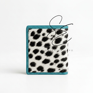 Premium Genuine Leather Hair-On Cowhide <b>Wallet</b> Slim Bifold Card <b>Holder</b> Custom Logo RFID Minimal Turquoise Aceent <b>Wallet</b> For Men - Product Image 4