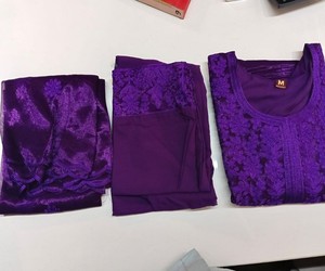 MODERN TWILL COTTON EMBROIDERY WORK <b>TOP</b> BOTTOM WITH DUPATTA <b>FESTIVE</b> WEAR WHOLESALE PRICE ETHNIC GARMENT PURPLE - Product Image 3