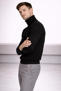 Pull à col roulé en tricot noir uni pour homme, manches longues, vêtements d'hiver - Product Image 6