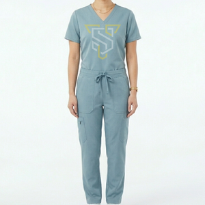 Conjunto de Uniforme Médico para Mujer en Color Verde Azulado con Bolsillos Delanteros, Uniformes de Hospital en Material de Algodón y Poliéster Tejido - Product Image 3