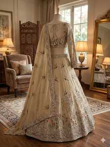 Conjunto de Lehenga Choli Dupatta Elegante con Estampado Digital, Diseño Floral de Aves y Ciervos, Mezcla de Seda, Traje de Fiesta de Boda para Mujer - Product Image 4