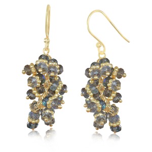 Boucles d'oreilles pendantes tendance en argent sterling plaqué or 14 carats avec grappe de labradorite naturelle pour femme, idéales pour mariage et anniversaire - Product Image 1