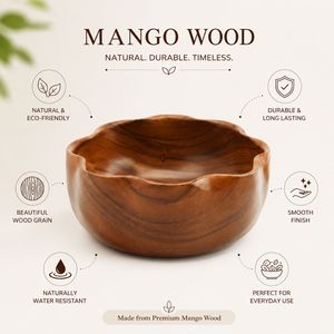Bol de service en bois de manguier de qualité supérieure, fait main, pour salade et fruits, décoratif, écologique, idéal pour la cuisine et la table, cadeau écologique - Product Image 5