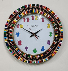 Handmade Colorful Pencil Wall <b>Clock</b> Needle Silent Sweep Quartz Movement Wood Frame 14x14" <b>Art</b> Deco Design for Living Room - Product Image 5