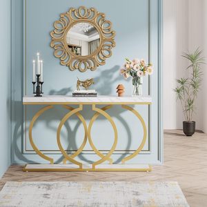 Modern <b>Marble</b> <b>Console</b> <b>Table</b> Gold Metal Base Contemporary Entryway Living Room Furniture 55.11" Long Stable Design - Product Image 5