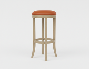 Tabouret de bar rond moderne en bois d'hévéa avec design entièrement rond, durable et facile à nettoyer, meuble de salon - Product Image 1