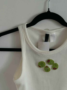 Débardeur court côtelé en coton, broderie perlée artisanale, patch poisson arc-en-ciel pour femme, mode décontractée - Product Image 2