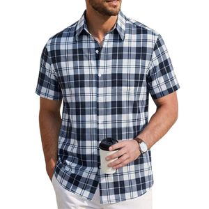High Quality Button Down Dress <b>Shirt</b> Soft Pure Cotton Spread Collar Classic Fit Summer Business Casual <b>Plaid</b> <b>Shirts</b> - Product Image 2