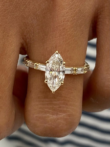 แหวนเพชรทรงมาร์คีส์และบาแกตต์ ทนทาน ทำจากทองคำ ทองคำโรสโกลด์ ทองคำขาว เงิน  เพชรเลี้ยงในห้องปฏิบัติการ igi de-f vvs-vs สำหรับผู้หญิง - Product Image 5