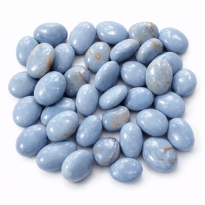 Pierre de palmier ovale naturelle en angelite, sculptée à plat, polie à la main, pierre précieuse bleue, Feng Shui, méditation, Reiki, énergie des chakras - Product Image 1