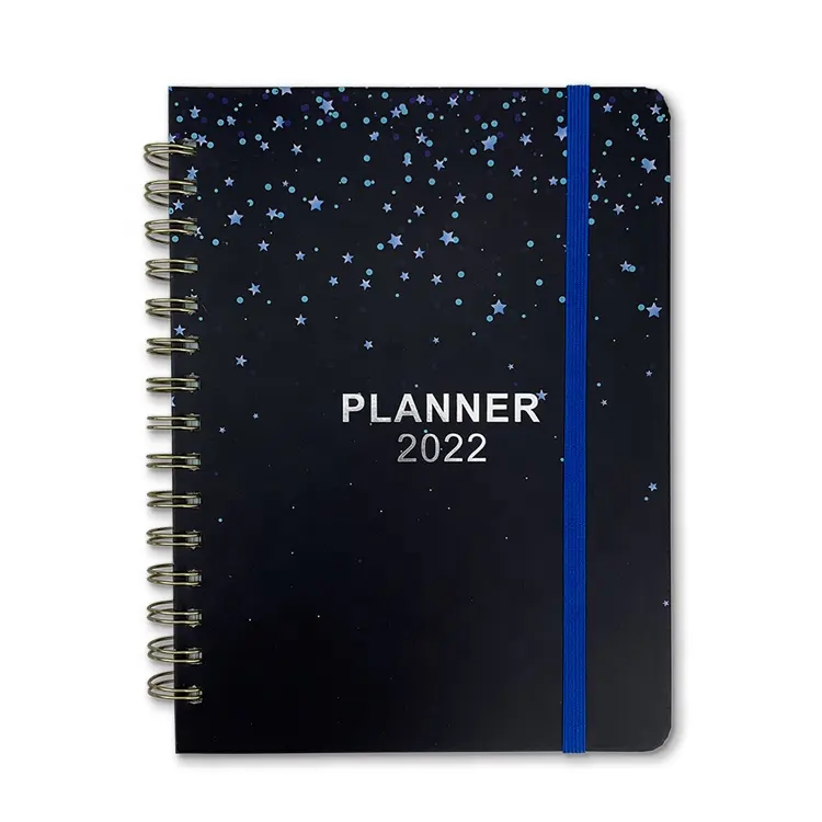 Capa dura impressão offset de notebook, 15.8x21.6, tamanho diário, semanalmente, 2022 planejador espiral, notebook com abas, bolso, adesivo