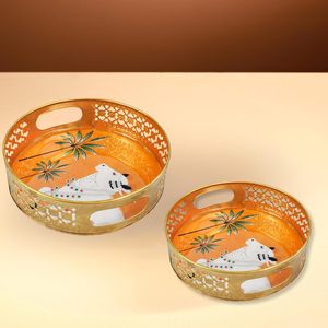 En gros, ensemble de plateaux et pots en corne Pichwai, faits main, au toucher réel, motif animalier indien, pour cadeau de remerciement - Product Image 1