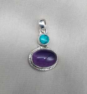 จี้อเมทิสต์เทอร์ควอยซ์ เงินแท้ 925 พลอยสีม่วงและสีน้ำเงินธรรมชาติ เครื่องประดับหรูหรา ของขวัญสำหรับผู้หญิง - Product Image 3