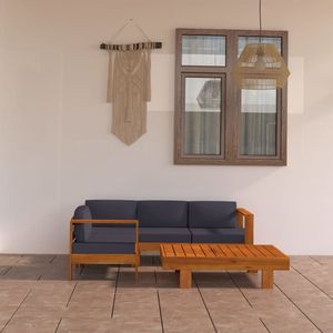 Ensemble de salon en bois gris foncé, meubles de jardin en bois d'acacia naturel - Product Image 1