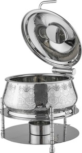 Calentador de Buffet Redondo de Acero Inoxidable Grabado de Lujo con Tapa Enrollable y Bisagra Hidráulica para Eventos de Catering en Hoteles de Alta Gama - Product Image 2