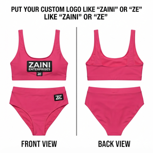 ชุดบิกินี่ผู้หญิง ZAINI พรีเมียม 240 GSM ผ้าโพลีเอสเตอร์ 100% ชุดว่ายน้ำยืดได้ แผ่นรองถอดออกได้ ระบายอากาศได้ดี สีชมพูพื้น เอวสูง - Product Image 1