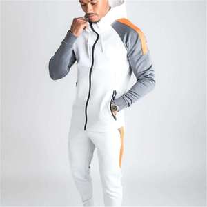 Men's <b>White</b> Color Blocking Printed Tracksuit Full Zip Hooded Sporty Casual <b>Jogger</b> Set Side Pockets Breathable Eco-Friendly Quick - Product Image 3