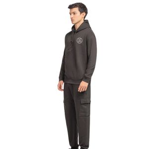 Sudadera con Capucha para Hombre, Corte Regular, Tela de Forro Polar Negra, Parche de Goma con Estampado Frontal en el Pecho, Ropa Casual Urbana, OEM ODM - Product Image 3