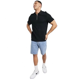 Polo deportivo personalizado para hombre, camiseta con media cremallera, color negro, con tu logotipo, venta al por mayor - Product Image 1