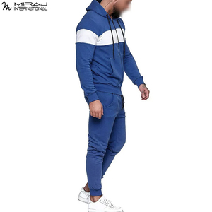 Blue And <b>White</b> Contrast Color Full Sleeve Drawstring Joggers Casual Wear Autumn Outfit Contrast Design Tracksuits For <b>Men</b> Wear - Product Image 4