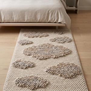 Alfombra de Lana Tejida a Mano con Patrón de Nubes Flotantes en Gris Crema, Alfombra Minimalista para Decoración Moderna del Hogar - Product Image 5