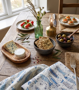 Servilleta de Algodón con Estampado de Peces Azules al por Mayor, Lino de Mesa Costero, Servilleta de Cena con Estampado a Mano, Servilleta de Tela Náutica, Tema Oceánico - Product Image 3