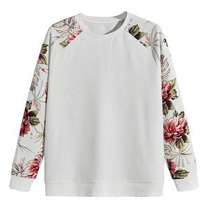 Unisex Floral Print <b>Raglan</b> Sleeve Pullover Sweatshirt Oversized O-Neck Knitted Cotton Casual Spring <b>Top</b> - Product Image 1