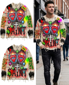 เสื้อยืดแขนยาวทรงวอฟเฟิลแบบสั่งทำ OEM ยี่ห้อ Huili สำหรับผู้ชาย ทรงโอเวอร์ไซส์ ทรงบ็อกซี่ พิมพ์ลายกราฟิกสไตล์วินเทจ ผลิตโดยผู้ผลิตจากบังกลาเทศ - Product Image 1