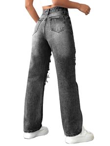 Jeans grande taille pour femmes, vêtements à jambes larges, pantalons en denim déchirés, amples et confortables, pantalons jeans grande taille pour femmes - Product Image 4