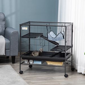 Gabbia Moderna a 3 Piani in Acciaio per Criceti 31.5x20.5 per Uso Interno con Ruote, Porte, Amaca e Ripiano Portaoggetti - Product Image 2