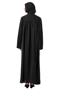 Solid Navy Blue Long Sleeve Polyester Maxi Abaya Featuring V-Neck Design Lightweight Full Length Modest Daily Wear Dress - Product Image 3