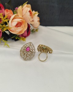 Wedding Wear Luxury Tear Drop Kundan GemStone Adjustable <b>Statement</b> <b>Ring</b> Ethnic Receptions Party Wear <b>Rings</b> Jewellery Wholesaler - Product Image 5