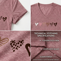 T-shirt personnalisé à imprimé cœur pour femme, col en V, en coton uni, manches courtes, coupe ajustée, hauts graphiques féminins, fabricant