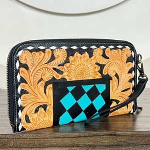 Bolso Mini de Lujo Nuevo con Diseño de Girasoles a Cuadros, Hecho a Mano en Cuero Genuino con Cierre, para Uso Diario, Cartera para Mujer - Product Image 4