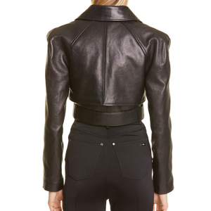 Chaqueta Corta de Pana y Cuero Genuino para Mujer, Corte Entallado, Cierre de Cremallera, Casual, Elegante, Manga Larga, Prenda Exterior Estilosa para Uso Diario - Product Image 6