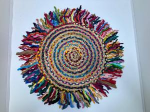 Handmade Round Thick Sari Jute <b>Rug</b> with Grey Tassels Braided Abstract Pattern Vintage Chic for Living Room Bedroom Home Decor - Product Image 2