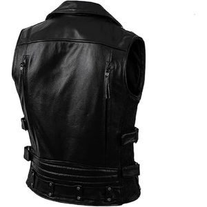 Chaleco de Cuero Genuino Marrón Vintage Personalizado para Hombre, Chaleco de Motociclista, Cremallera Asimétrica, Estilo Punk, Fabricante OEM - Product Image 4
