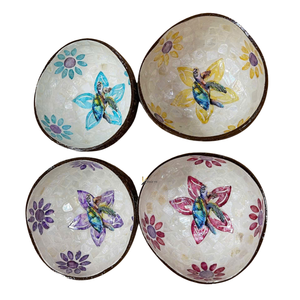 Factory Wholesale RTS <b>Coconut</b> <b>Bowls</b> With Colorful Turtle And Flower Design For Food Serving Gifting - Product Image 2
