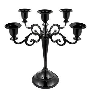 Candélabre en métal noir à 5 bras avec 2 porte-bougies coniques, forme haute, pour la décoration de table de mariage ou de maison, Noël - Product Image 1