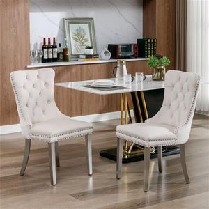 Modern High-End Contemporary Dining Chair Tufted Solid Wood with Velvet Upholstery Chrome Stainless Steel Finish Collection - Product Image 1