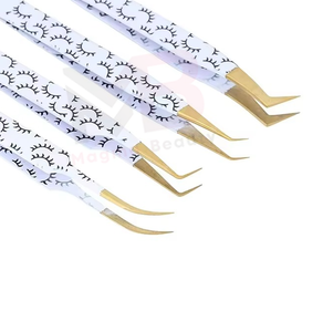 Pinces à extensions de cils personnalisées de haute qualité, pointues, lisses, avec embouts dorés, lot de 4 pièces - Product Image 6
